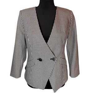 White House Black Market Gingham Blazer Women 10P Black White Collarless Check